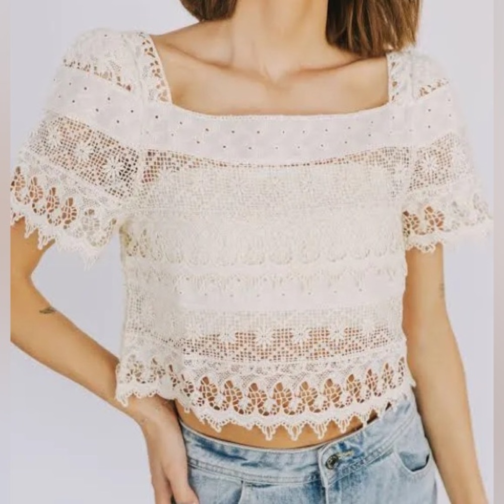 NWT By Together 100% Cotton Cream Lace Fabric Top